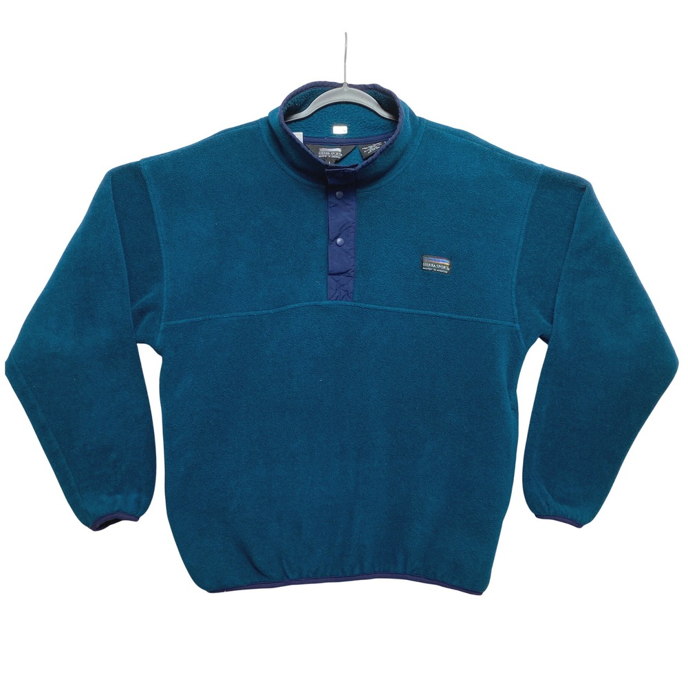 Vintage Sierra Sport Fleece Jacket Mens L Teal Snap Neck Sweatshirt Made In USA